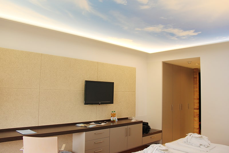 Galerie Gewebespanndecke Schlafzimmer Hotel Rehazentrum bedruckt Printdecke